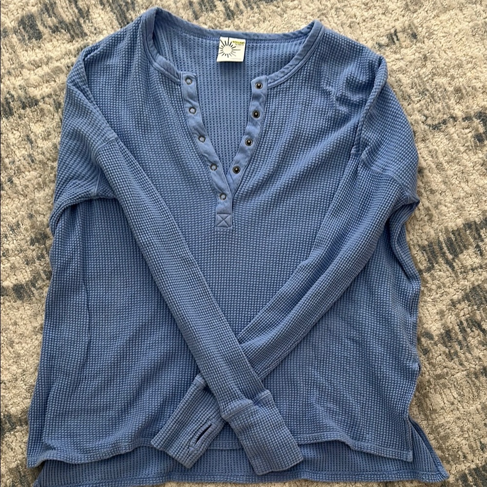 Blue Long Sleeve Henley Top